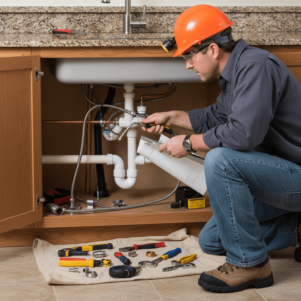 Plumbing repair during a kitchen remodel