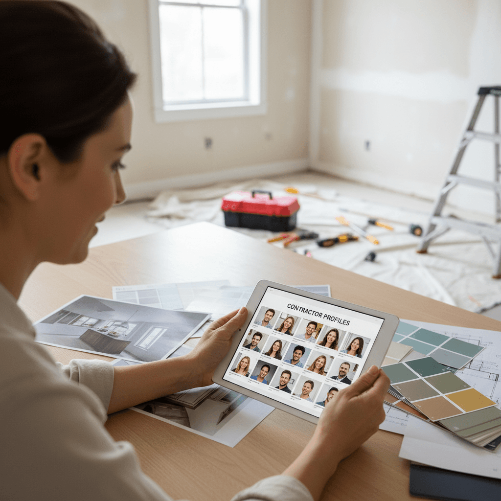 Before and after photos of a home improvement project on a smartphone screen
